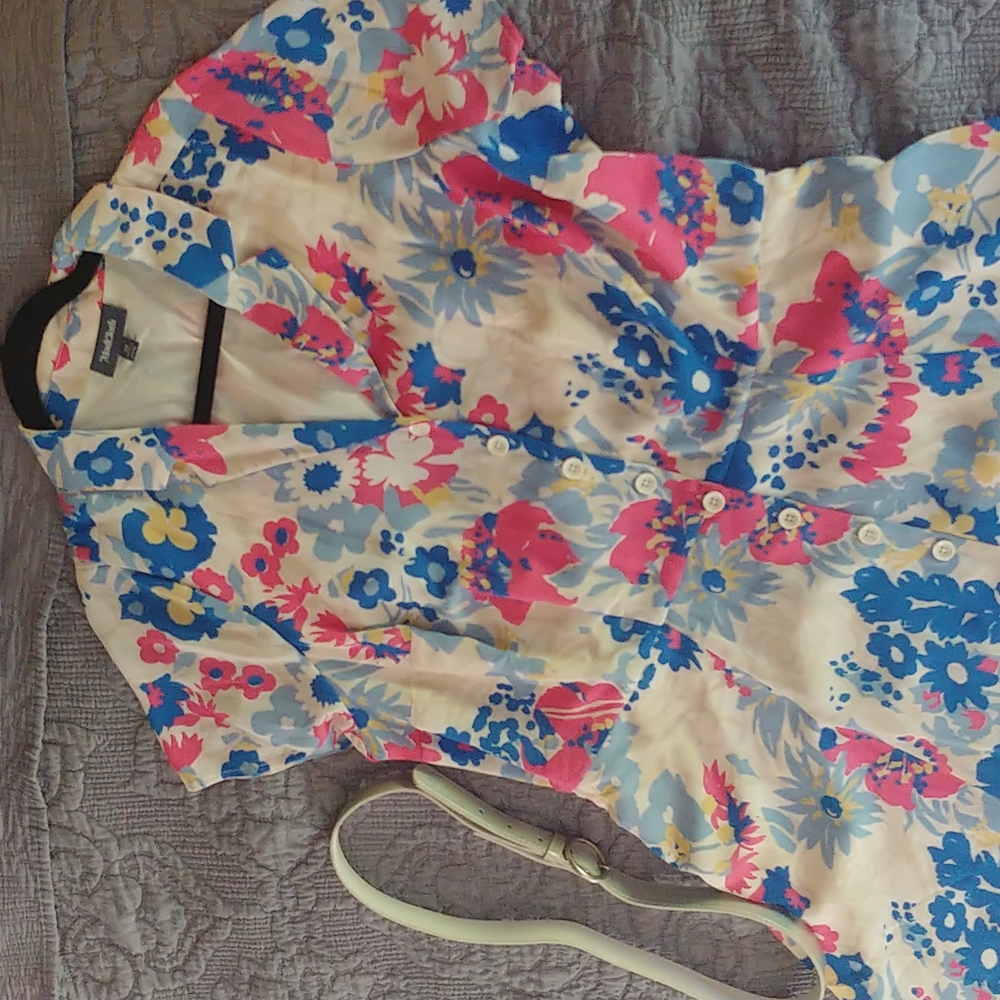 NWOT Modcloth blue and pink retro shirtdress